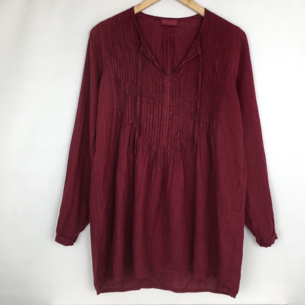 CP Shades Women’s Linen Tunic Top Long Sleeve Lagenlook Blouse Size XS Maroon